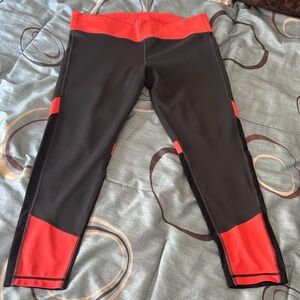 Adidas Gray Leggings with Orange Waistband & Mesh Calf Panels